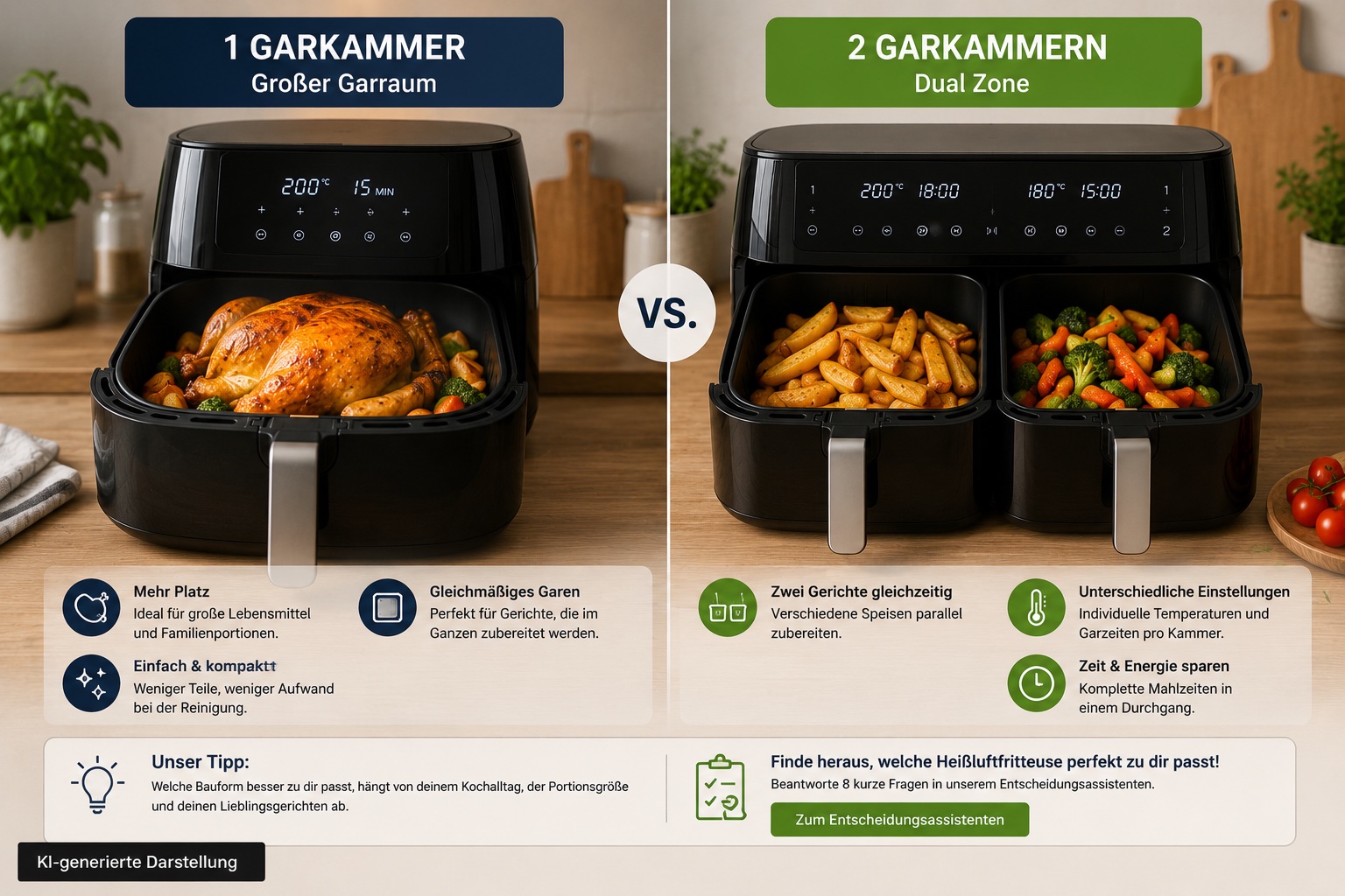Heißluftfritteuse mit einer oder zwei Garkammern vergleichen