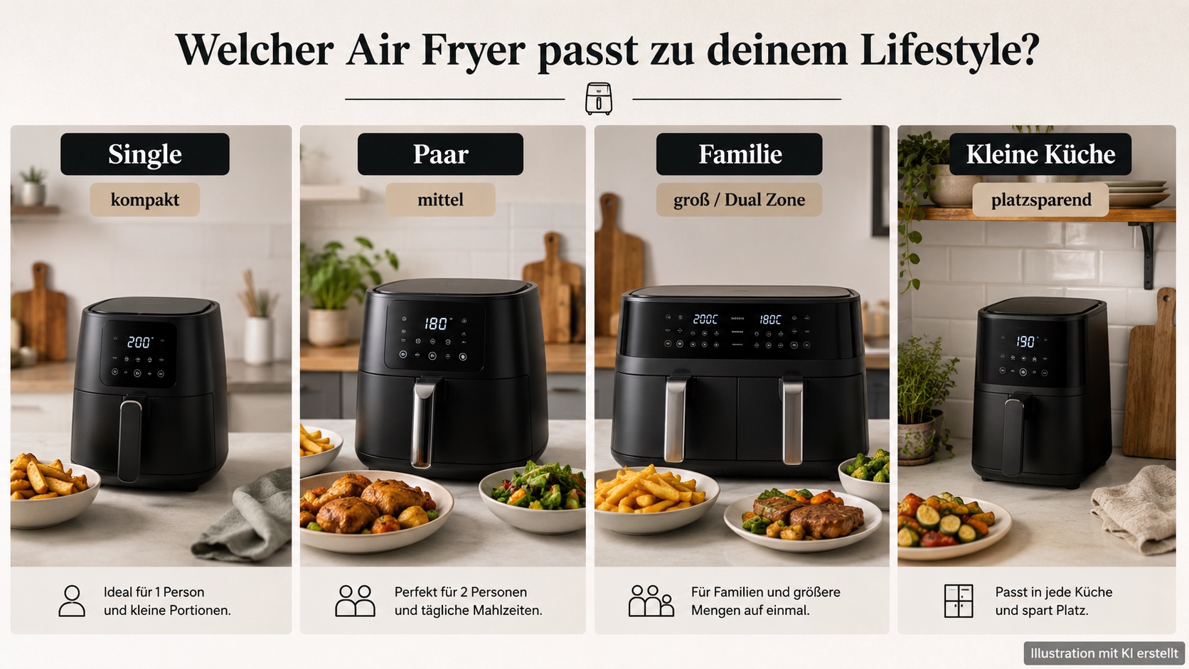 Passende Airfryer-Funktionen für Singles, Paare und Familien